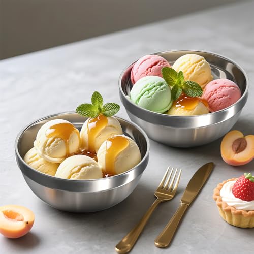 yarlung 10 Pack Stainless Steel Bowls 6.3 Inch Snacks Bowls, 25 Oz Soup Bowls Lightweight Salad Bowls Double-walled Metal Serving Dishes for Sauces, Noodle, Ice Cream