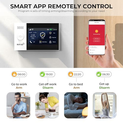 PGST Home Security System, Home Alarm System Wireless Touch Screen Motion Detection, Door and Window Alarms for Home, Wireless Siren, Remotes, Phone App, for Villa Home Apartment - color: Black