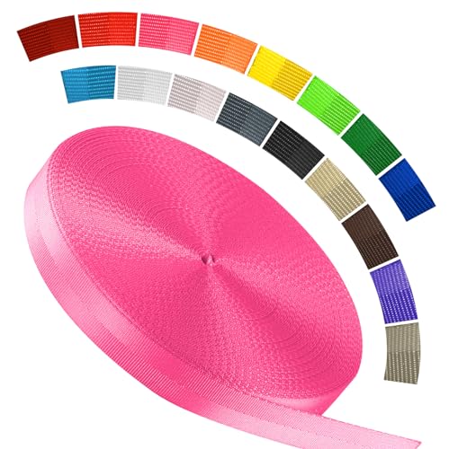 Polyester Webbing Strap 16+Colors – 1"&1.5"&1.9" – 16.5 25 33 55 Yards Heavy Duty Webbing Roll, Flat Webbing Strap for Indoor&Outdoor Gear, DIY Crafting, Repairing - color: Pink, size: 1"-16.5 yards