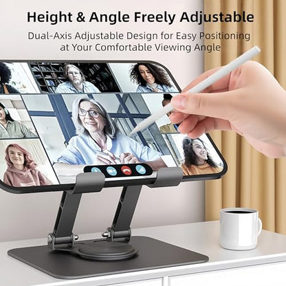 360° Rotatable & Adjustable Metal Tablet Stand for Desk, Foldable & Portable Tablet Holder, Compatible with iPad Pro/Air, iPhone & Switch, Universal Use for Office/Movie/Drawing/Gaming, White - color: Two-Tone Stand - White