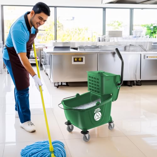 Dryser Commercial Mop Bucket with Side Press Wringer, 26 Quart, Green - color: Green