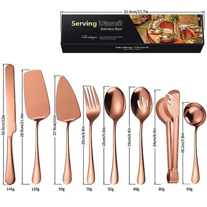 AARAINBOW Exquisite 8-Piece Serving Set, Stainless Steel Utensils With Spoons for Parties, Buffet, Home - Large (8 Rose Golden) - color: Rose Golden