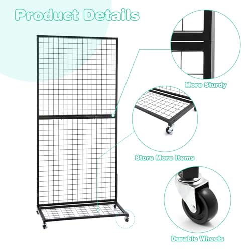 NectaCol Grid Wall Panels, 2 Packs 3'x 6' Gridwall Display Stand with a Base Plate, Black Wire Grid Wall Display Rack, Craft Show Display Grid,Retail Display Stand - size: 2 Packs 3'x 6' with Base Plate