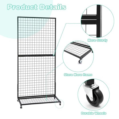 NectaCol Grid Wall Panels, 2 Packs 3'x 6' Gridwall Display Stand with a Base Plate, Black Wire Grid Wall Display Rack, Craft Show Display Grid,Retail Display Stand - size: 2 Packs 3'x 6' with Base Plate