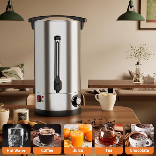 16L/110 Cups commercial Coffee Urn - Fast Brew Double Wall Stainless Steel Hot Beverage Dispenser - Large Capacity Coffee Maker with Filter Basket for Catering, Buffet, Parties, Weddings, Easy Clean - color: Silver, size: 110 Cups