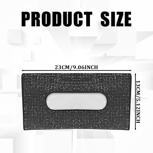 Bling Car Sun Visor Tissue Box Holder, Napkin and Face Mask Storage Box for Cars, Upgraded PU Leather Tissue Box with Crystal Rhinestones, Car Decoration Accessories for Women (Black) - color: Black