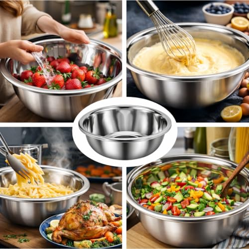 2 Pack Large Mixing Bowl, 20 Qt, 304 Stainless Steel, Polished Mirror Finish, Flat Base, for Home or Commercial Baking, chef grade, commercial kitchen, premium stainless steel