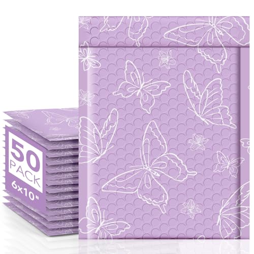 Metronic Bubble Mailers 6x10 Inch 50 Pack Purple Butterfly Padded Mailers - color: Purple Butterfly, size: 6x10" 50PC
