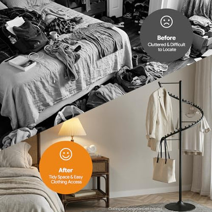 DYRABREST Spiral Rotating Clothing Rack, 5.91ft H 38-Ball Heavy Duty Garment Rack, Space Saving Standing Metal Sturdy Freestanding Hanger for Boutique Bedroom (Black) - color: Black