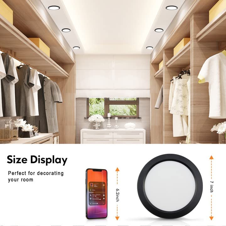 ETL 7 inch Small LED Flush Mount Ceiling Light Dimmable,5000K Daylight Ultra Slim Round Flat Panel Ceiling Light Fixture,Modern Ceiling Lamp for Closet,Kitchen,Bathroom 6 Pack Black - color: Black, size: 7 inch-6 Pack