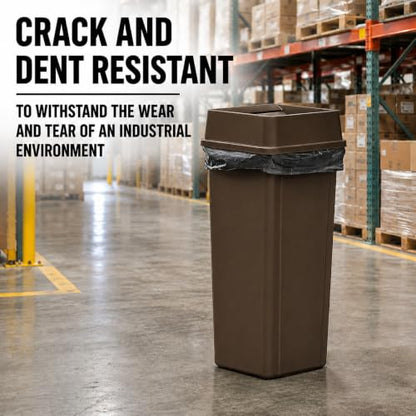23 Gallon Brown Square Plastic Kitchen Trash Can with Drop Lid - color: Brown