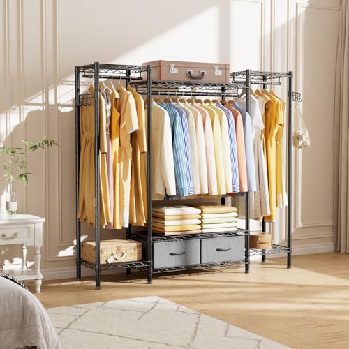 Golpart Heavy Duty Clothing Rack with Adjustable Shelves Clothes Wardrobe - color: Black, size: 15"DX61"WX74.5"H