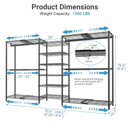VIPEK X3 Plus Large Expandable Closet Rack Wardrobe Closet Organizer Black - color: Black, size: X3 Plus