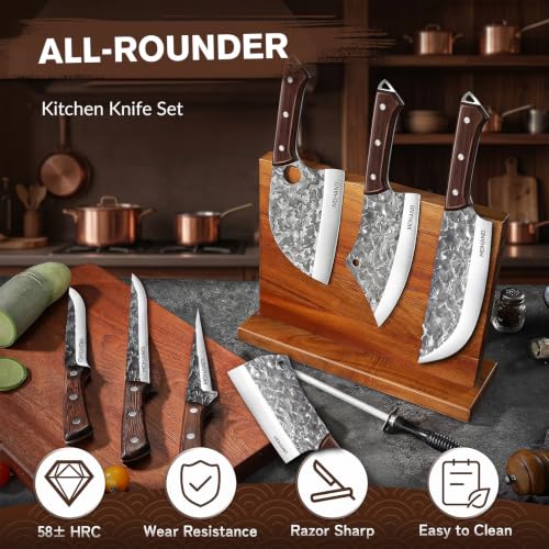 MDHAND Butcher Knife Set, Hand Forged Butcher Chef Knife Set with Roll Bag - size: 14PCS Auspicious Cloud Butcher Knife Set