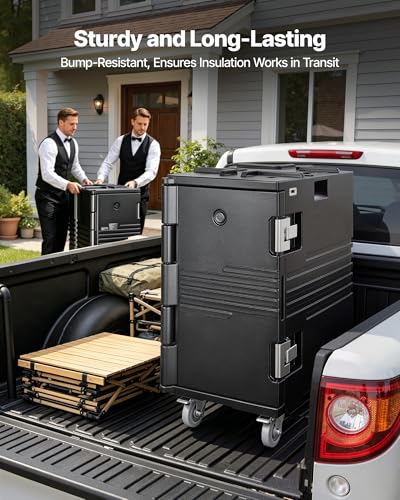 VEVOR Insulated Food Pan Carrier, 127 Qt Non-Electrical Food Warmer, with Swivel Wheel & 304 Stainless Steel Latch, LLDPE Stackable Hot Box, for Various Pan Sizes(NOT Included), Fit Catering BBQ Event - size: 25.6 x 17.7 x 30.5 in