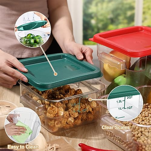 Barydat 4 Pcs Square Food Storage Containers with Lids 2qt & 4qt, Red Green - color: Red Green