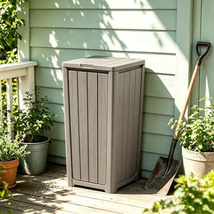 Fancyango Resin Outdoor Trash Can with Lid, 33 Gallon, Gray - color: Grey, size: 33 Gallon