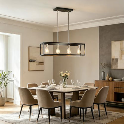 Black&Brushed Nickel Kitchen Light Fixtures Farmhouse Rectangle Chandeliers Dining Room Light for Dining Rooms, Light Fixture Matte 4-Light Industrial Pendant Lighting - color: Black & Brushed Nickel, size: 4 Lights