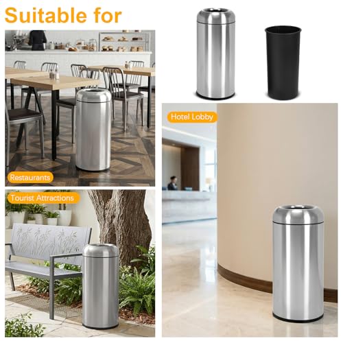 16 Gallon Large Trash Can with Detachable Lid Indoor Use Stainless Steel Garbage Can Wear Resist Commercial Big Garbage Bin for Office Bedroom Restaurant