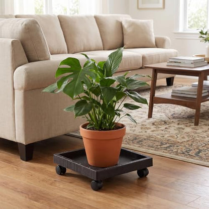 Cabilock Square Plant Stand Caddy Plant Saucer Tray with Wheels Flower Pot Tray Caster Wheels (Black)