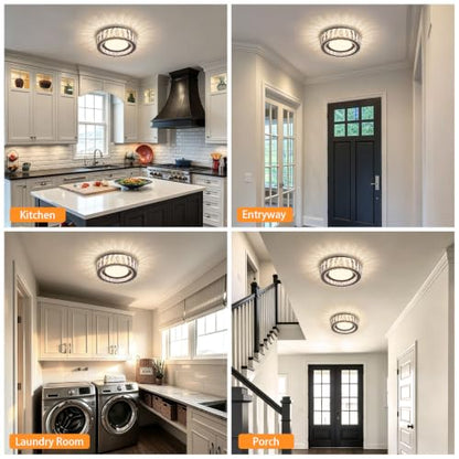 11 Inch LED Dimmable Crystal Flush Mount Ceiling Light Fixture - color: Brushed Black, size: 11 Inch