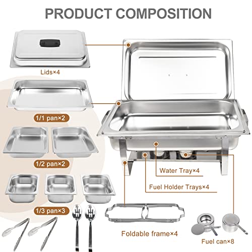 Valgus 4-Pack 8 Qt Stainless Steel Chafing Dish Buffet Set for Catering