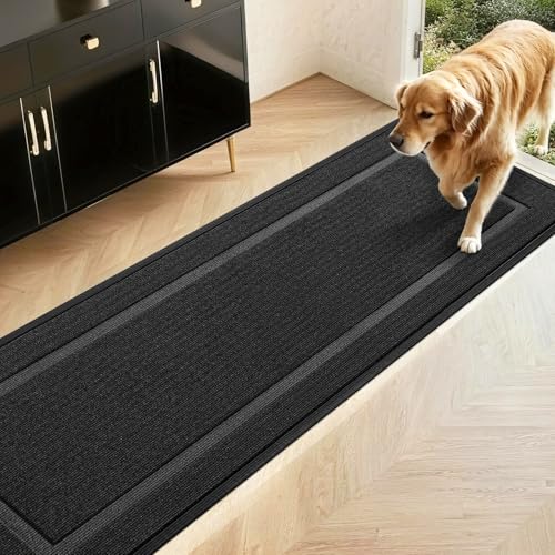 Extra Large Front Door Mat Outside Entrance Indoor Doormat, 60" x 34" Outdoor Mats for Patio Waterproof, Outdoor Door Mats for Outside Entry, Indoor Rugs for Entryway, Sturdy Natural Rubber, Black - color: Black, size: 2'10" x 5' (Runner)
