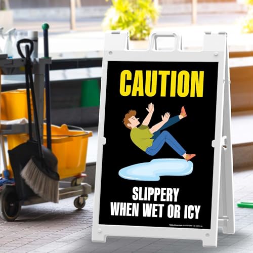 Caution Slippery When Wet Or Icy Folding Floor Sign, 24x36 Inches, Portable A Frame, Made in USA by My Sign Center - size: 24x36 Plastic