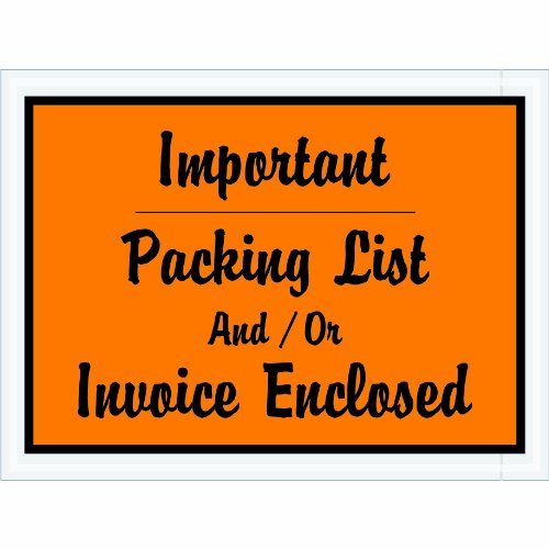 Aviditi PL4 Poly Envelope, Legend "IMPORTANT PACKING LIST and/or INVOICE ENCLOSED", 4-1/2" Length x 6" Width, 2 mil Thick, Orange (Case of 1000)