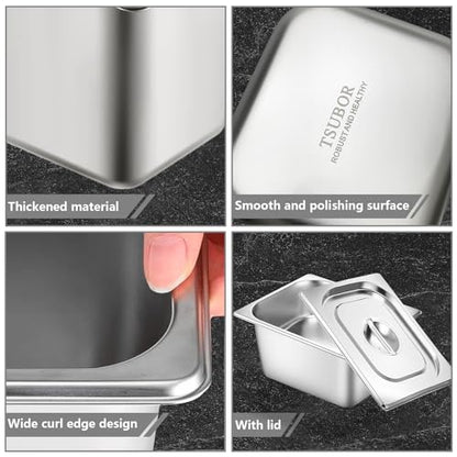 6 Pack Hotel Pans 1/2 Size 6" Deep Stainless Steel Steam Table Pan w/Lids - color: 1/2, size: 6'' Deep