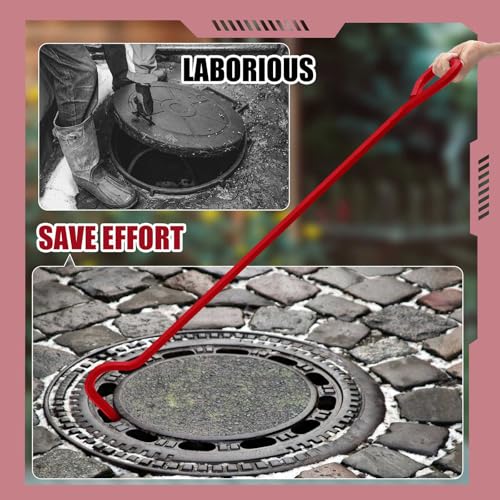 Therwen 2 Pcs 36 Inch Manhole Cover Hook Tool, 5/8" Hex Alloy Steel, Red - color: Red, size: 36 Inch