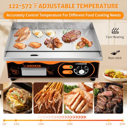 WICHEMI Electric Grill Commercial Griddle Flat Top Grill Teppanyaki Grill - color: Black+Orange