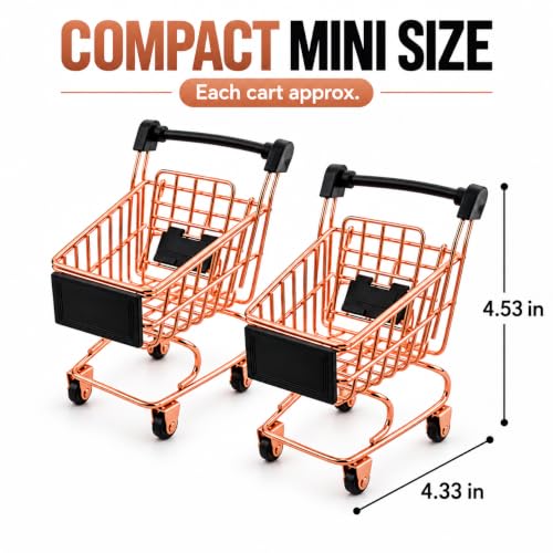 2 Pcs Mini Metal Shopping Cart, Mini Shopping Grocery Cart Supermarket Handcart Trolley Handcart Model Desktop Decor