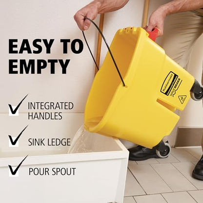 Rubbermaid Commercial Products WaveBrake 26QT Side-Press Mop Bucket, Yellow - size: 26 Qt.