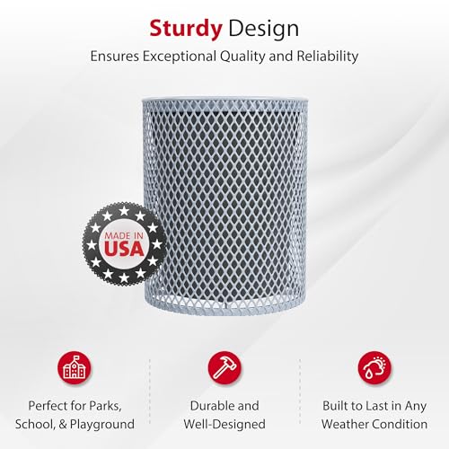 Leisure Craft 32 Gallon Commercial Outdoor Trash Can, Metal, Made in USA - color: Gray