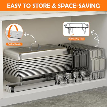 ALSO GO 6 Pack 9QT Chafing Dishes for Buffet with 4 Serving Tongs - color: 6 Pack Rectangular