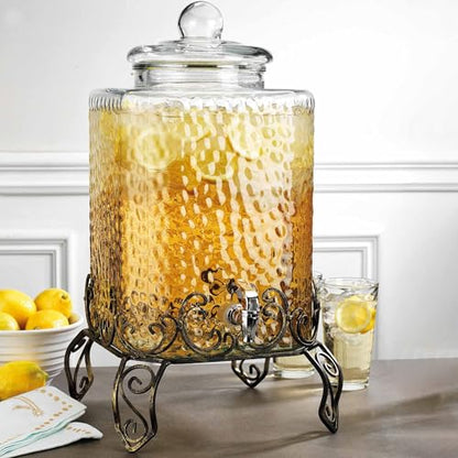 5 GALLON Drink dispenser, Glass Beverage Dispenser With Elegant Stand, Large Water Drink Dispensers for Parties With 100% Leak Proof Spigot, Ideal for Lemonade,Juice, Tea, and Party Drinks - color: Stand Clear - 5 Gallon