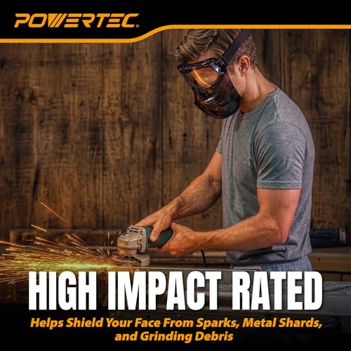POWERTEC Safety Face Shield with Clear Anti-Fog Goggles, ANSI Z87+ (72433)
