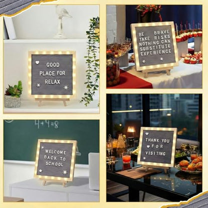 10 x 10 Inches Felt Letter Board & LED Light, Gray, Natural Wood - color: Gray, size: 10 x 10 Inches, style: Natural Wood
