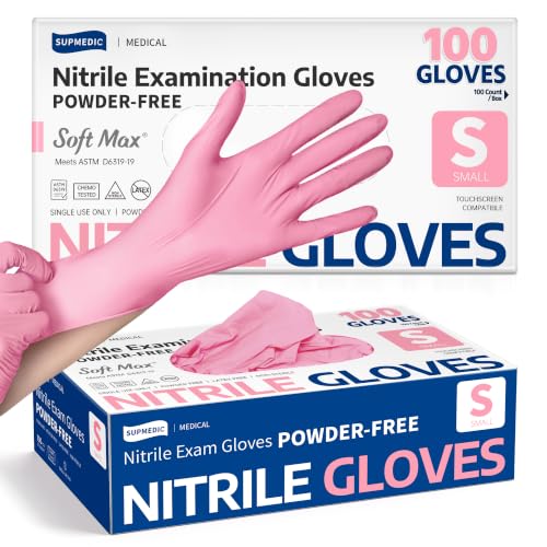 Supmedic Medical Nitrile Exam Gloves, Latex & Powder-Free Disposable 100 Ct - color: Small (Rose Quartz)