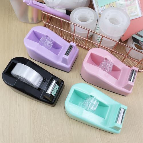 Desktop Tape Dispenser,1 Pack Pink Tape Dispensers with 12Rolls Transparent Tape, for Packaging in Office,Restaurant, Flower Shop,Cake Shop (Pink) - color: Pink