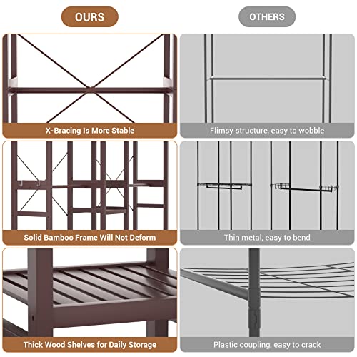 Homykic Bamboo Clothing Rack with 7 Shelves, 5 Rods, 70” Wide, Espresso - color: Espresso, size: III Large