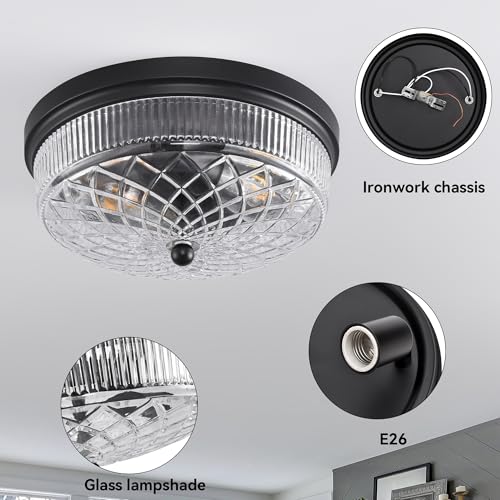 Semi Flush Mount Ceiling Light with Clear Glass Shades,3-Lights Industrial Semi Flush Mount Ceiling Light, 3-Light Industrial Black Light Fixtures Ceiling Mount for Kitchen Living Room Foyer - color: 2-Light Clear Glass Ceiling Light, size: 1 Pack