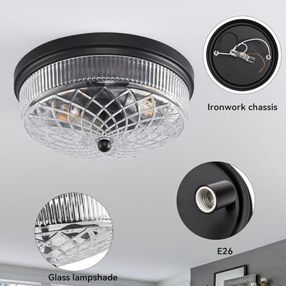 Semi Flush Mount Ceiling Light with Clear Glass Shades,3-Lights Industrial Semi Flush Mount Ceiling Light, 3-Light Industrial Black Light Fixtures Ceiling Mount for Kitchen Living Room Foyer - color: 2-Light Clear Glass Ceiling Light, size: 1 Pack