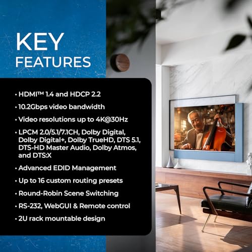 OREI 16x16 HDMI Matrix Switch – 4K@30Hz, EDID, RS-232, WebGUI, IR, HDCP 2.2 - size: 16X16 Matrix Switch