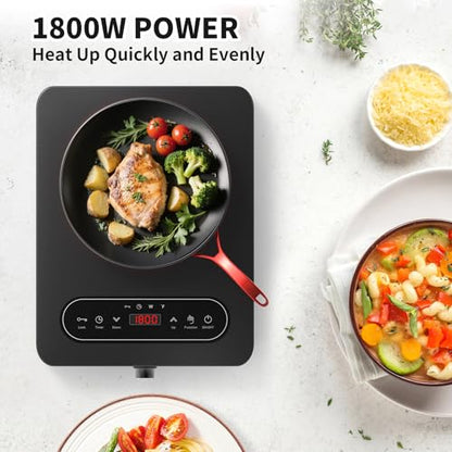 VBGK Single Burner Electric Cooktop, 110V 1800W Electric Cooktop with LED Touch Controls and Knob Controls, 10 Power Levels, 4-Hour Timer, Safety Lock, Single Burner Overheat Protection - size: Single Burner Electric Cooktop