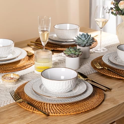 GBHOME Ceramic Dinnerware Sets of 6,18 pcs Plates and Bowls Sets Dishes - color: Pearl White-Bubble, size: Service for 6 (18 pcs)