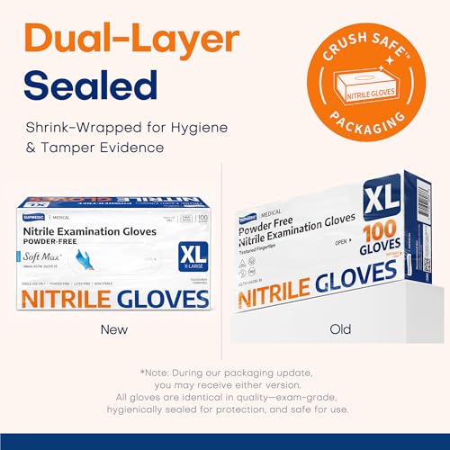 Supmedic Medical Soft Max Nitrile Exam Gloves Powder-Free Disposable 100 Ct - color: Blue (X-large)