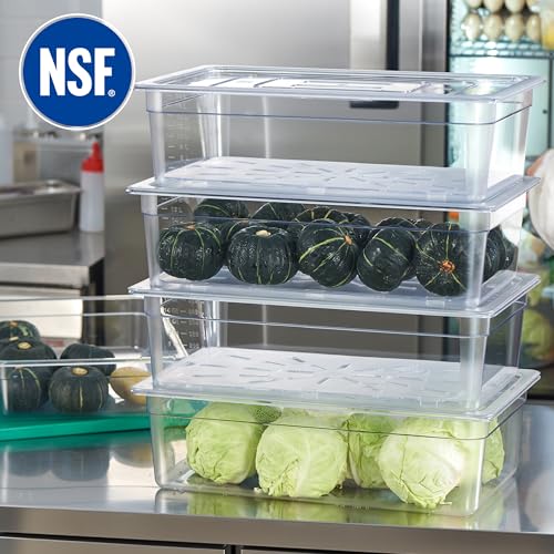 CURTA 4-Pack Full Size 6" Deep NSF Polycarbonate Food Pans with Handled Lids & Drain Trays | Dishwasher & Freezer Safe Clear Container for Prep Tables, Buffet, Salad Bar, Commercial & Home Kitchen - color: Full Size, size: 6" Deep Pan with Lid