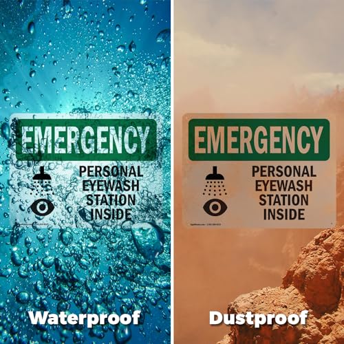 (2 Pack) Personal Eyewash Station Inside With Symbol OSHA Emergency Sign 5 Inch X 3.5 Inch Vinyl Label Decal Sticker Weather Resistant, UV Protected for Workplace, Construction Site, Made in the USA